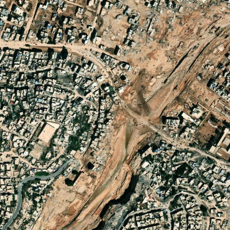 Satellite photo of Derna, Libya (dam burst), taken 15 Sep 2023