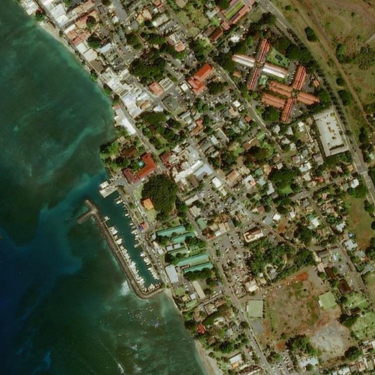 Satellite photo of Front Street, Lahaina, Maui, taken 20 Feb 2020